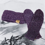 Prune set, headband and mittens hand knitted in merino wool