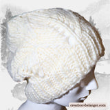 Tuque en laine tricoté à la main lièvre blanc vue 1