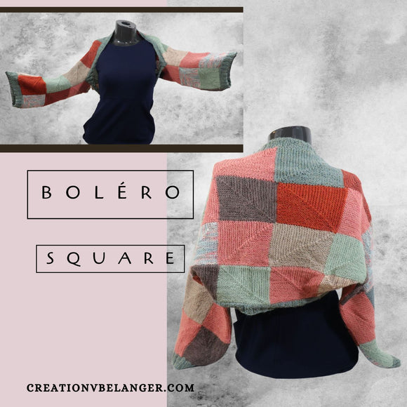 Boléro Squarre tricoé à la main style patchwork en alpaga