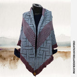 Plum shawl, hand knitted in alpaca wool