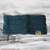 Bandeau tricoté à la main en laine naturelle Forêt hivernal vue 2