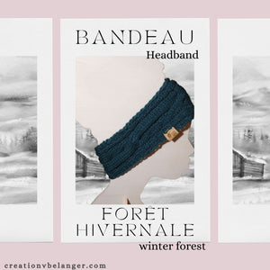 Bandeau tricoté à la main en laine naturelle Forêt hivernal