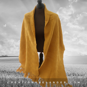 Foulard champs de blé, tissé à la main en laine jaune