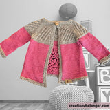 Chandail beige et rose tricoté à la main en laine mérinos vue 3