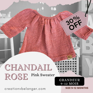Chandail Rose pour bébé 9-12 mois tricoté à la main avec une laine en alpaga 