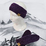Prune set, headband and mittens hand knitted in merino wool