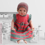 Robe pour bébé tricoté à la main en laine d'alpaga rose et gris vue 2