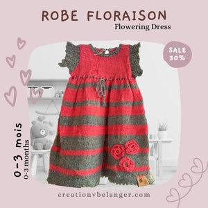 Robe pour bébé tricoté à la main en laine d'alpaga rose et gris