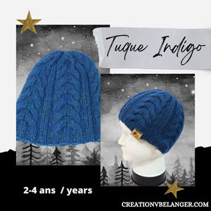 Indigo beanie, 2-4 years old, in wool and alpaca, hand-knitted