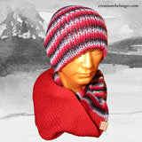 Tuque et foulard infini Red, fait à la main, en laine vue 2