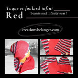 Tuque et foulard infini Red, fait à la main, en laine