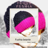 Tuque fushia tricoté à la main en laine mérinos grandeur petit
