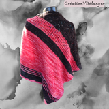 Black and Pink shawl, hand knit, hand dyed merino wool