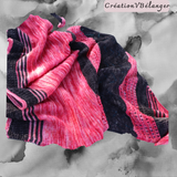 Black and Pink shawl, hand knit, hand dyed merino wool