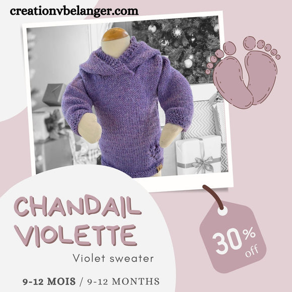 Chandail a capuche Violette tricoté à la main en laine et alpaga