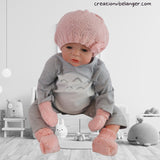 Ensemble pour bébé bonnet chausson et mitain en laine tricoté à la main vue 1