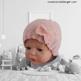 Ensemble pour bébé bonnet chausson et mitain en laine tricoté à la main vue 2