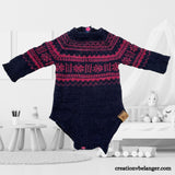Grenouillère pour bébé tricoté à la main avec une laine mérinos et alpaga vue 1