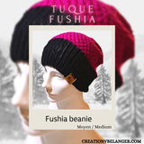 Tuque pour femme Fushia grandeur médium tricoté à la main en laine mérinos 
